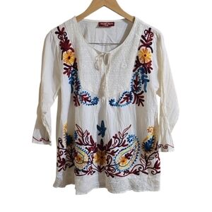 Vintage Royal Moda Boho Peasant Colorful Embroidered Festive Top. Size Medium